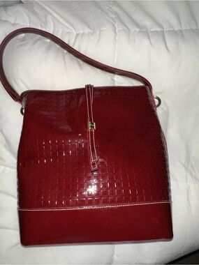Arcadia Red Patent Quilted Shoulder Bucket Bag